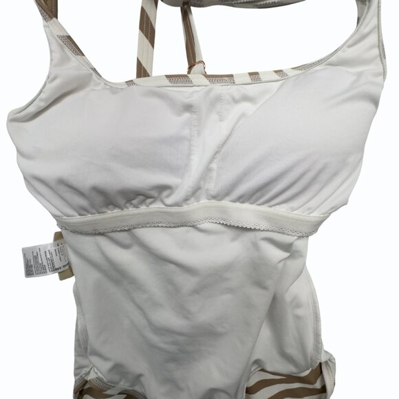 Michael Kors Womens 6 Tan Zebra Print 1 Piece Swimsuit Ladder Back Design - Picture 8 of 16